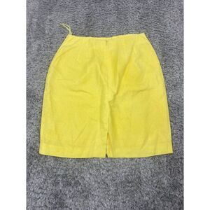 Vtg Jenna Skirt Womans Medium Yellow A-Line Slit Linen Mini Career Skirt